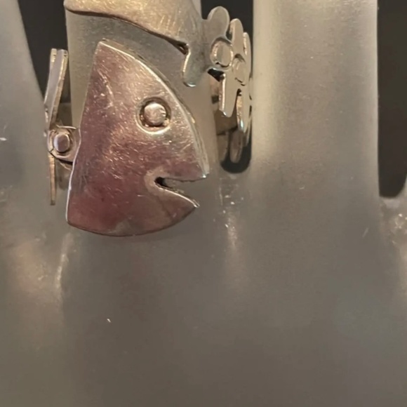 Stunning Vintage Taxco Mexico Fish Skeleton Sterling Silver Wrap Adjustable Stat - Picture 8 of 11